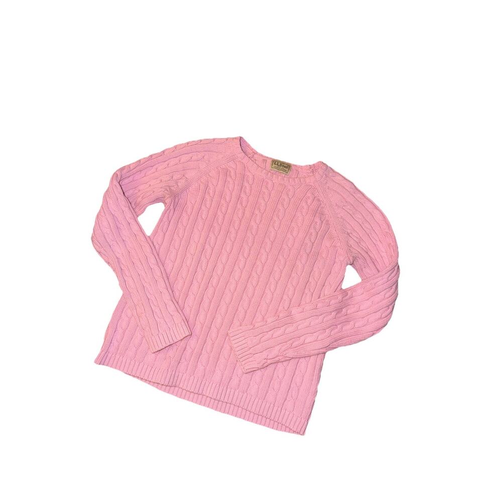 LL Bean Cable Knit Sweater Pink Womens Crewneck Long Sleeve 17x20.5